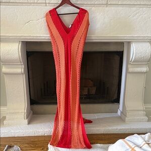Zara Crochet Maxi Dress in Red and Orange